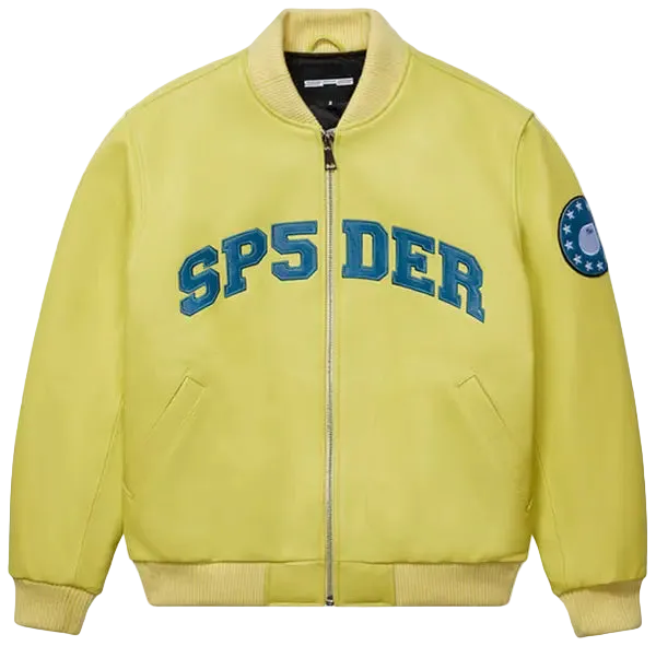 Sp5der Leather Logo Bomber Jacket 'Yellow'
