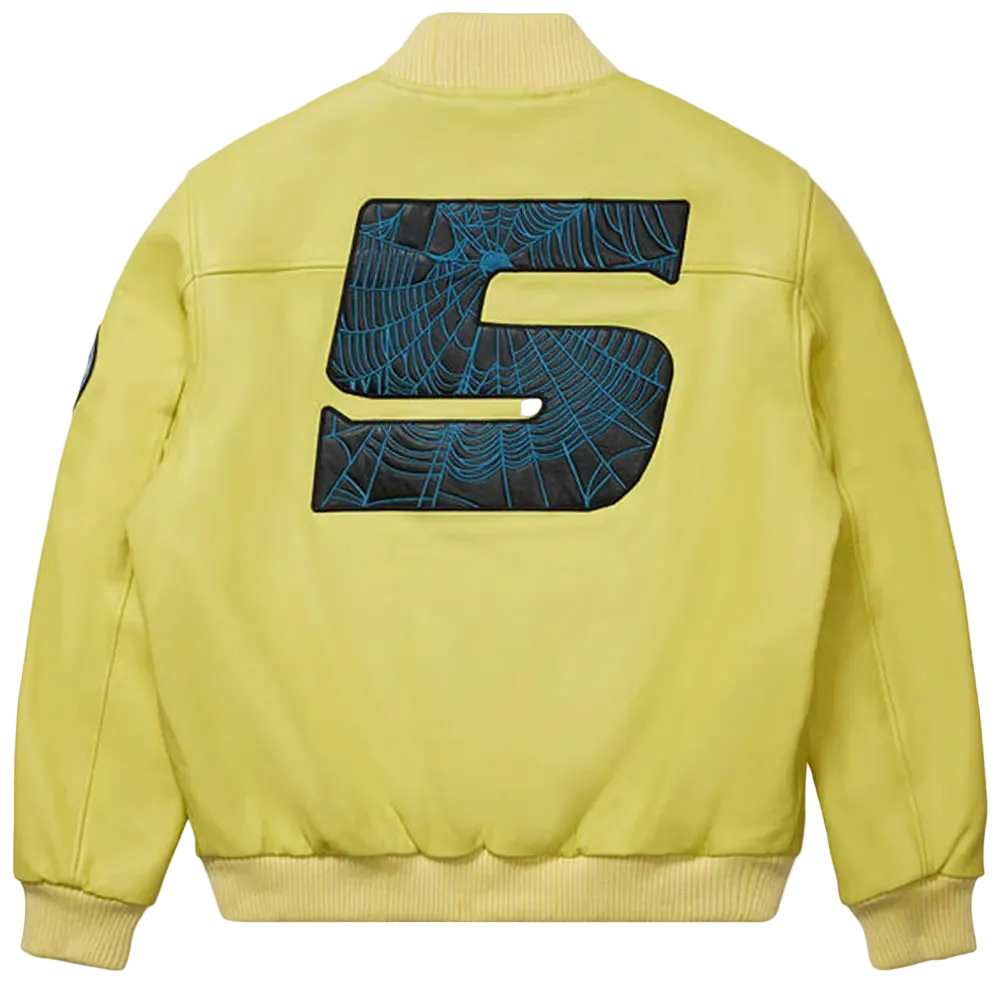 Sp5der Leather Logo Bomber Jacket 'Yellow'
