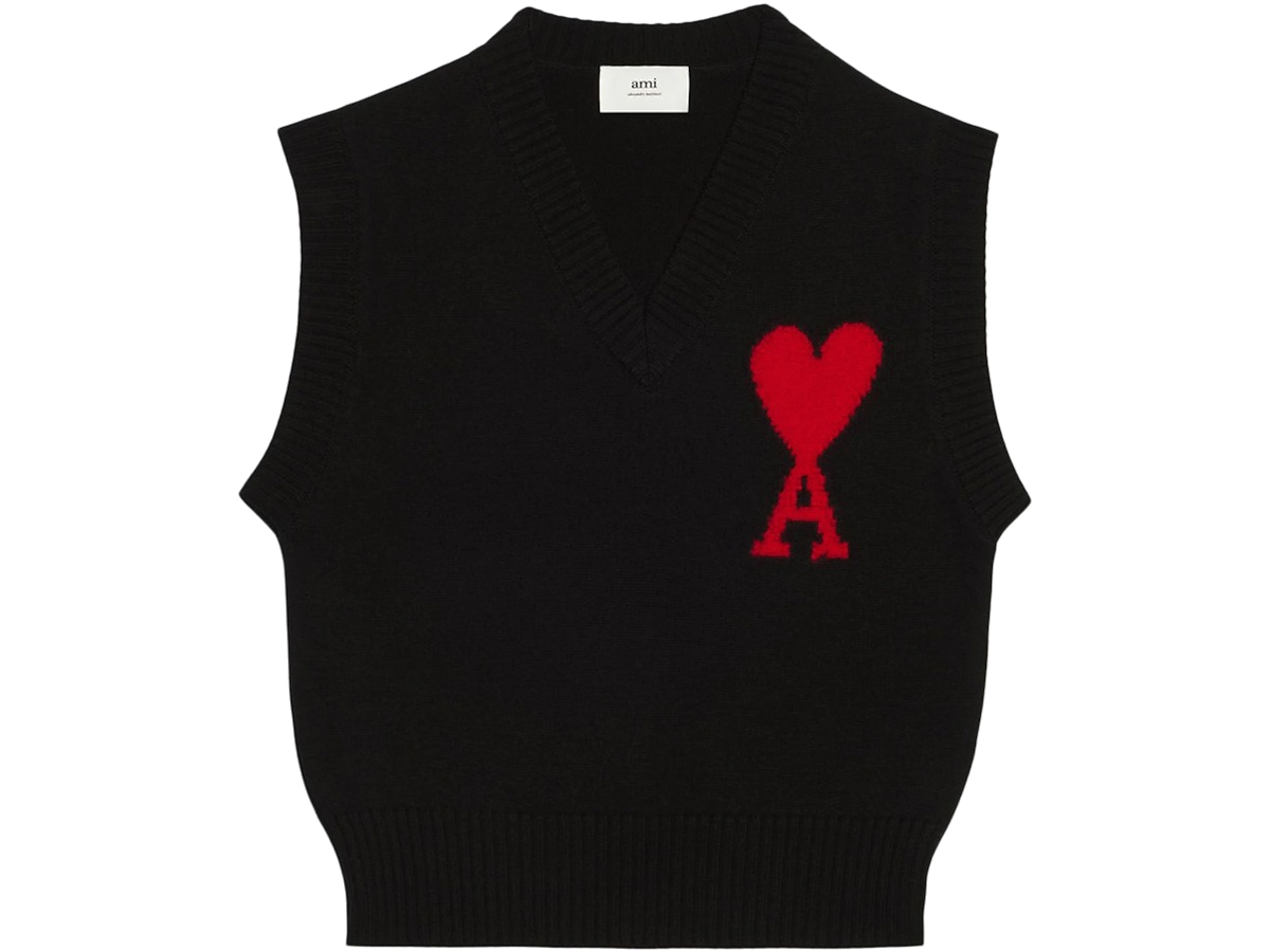 Ami Paris Ami de Coeur Merino Wool Sleeveless Sweater Black/Red