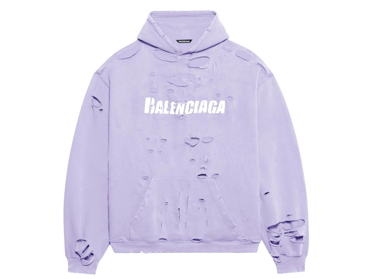 Balenciaga Caps Destroyed Oversize Fit Hoodie Light Purple/White