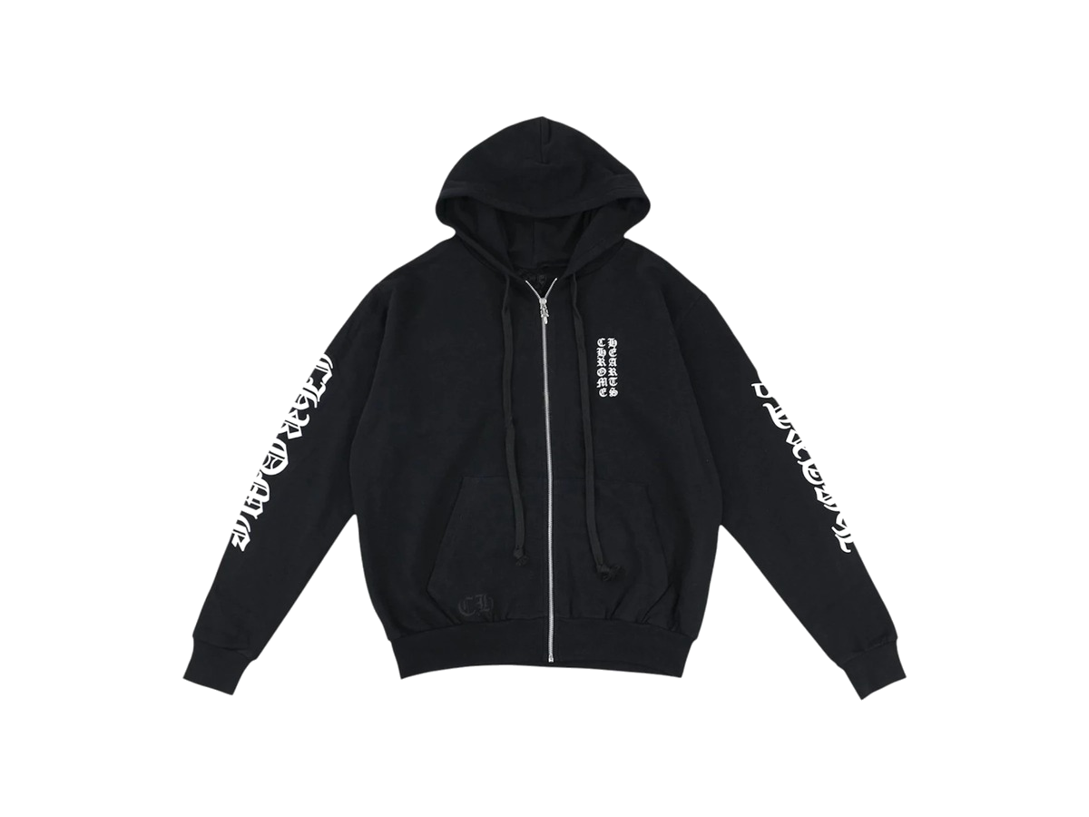 Chrome Hearts Vertical Logo Zip Up Thermal Hoodie Black/White