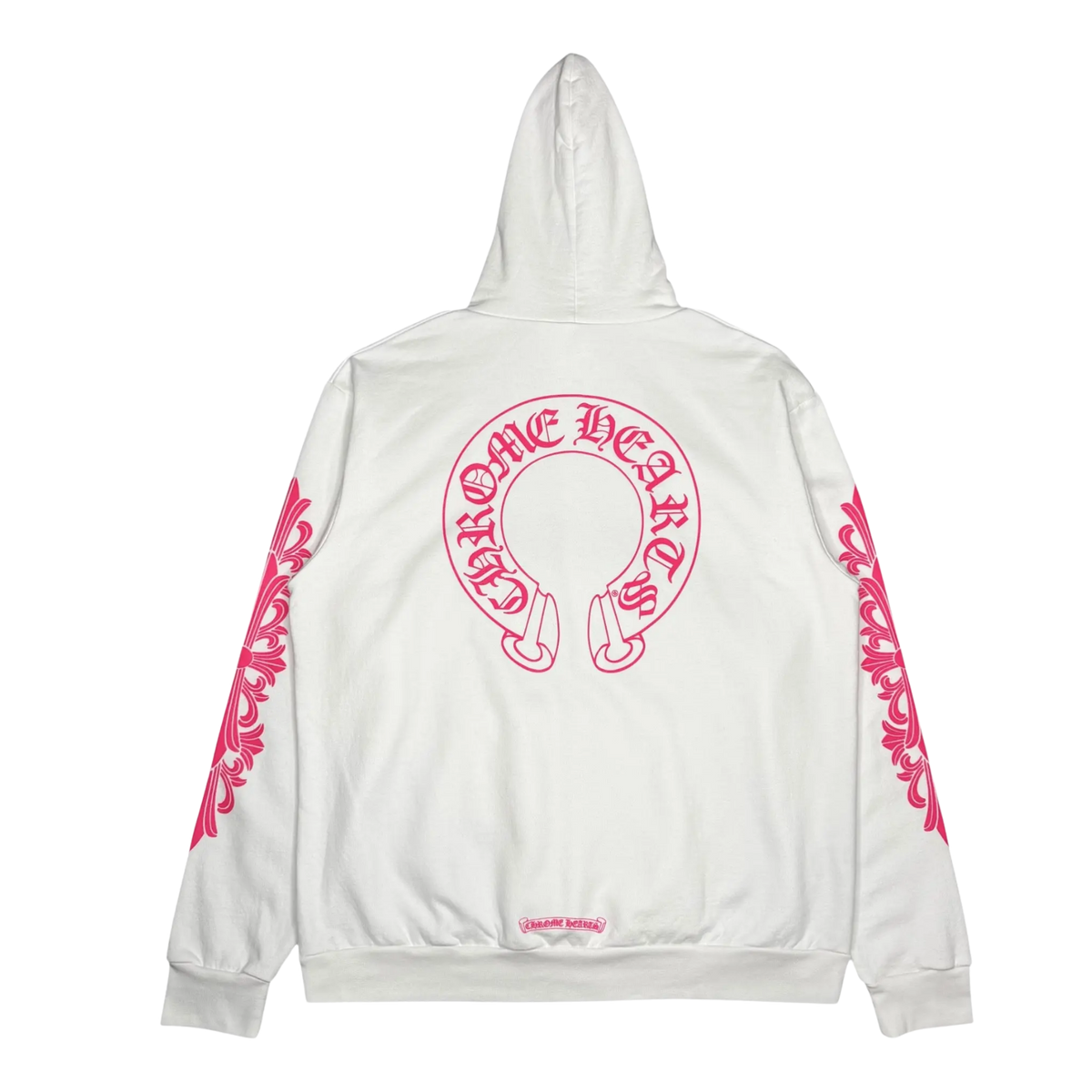 Chrome Hearts Pink Horseshoe Floral Sleeve Pullover Hoodie White