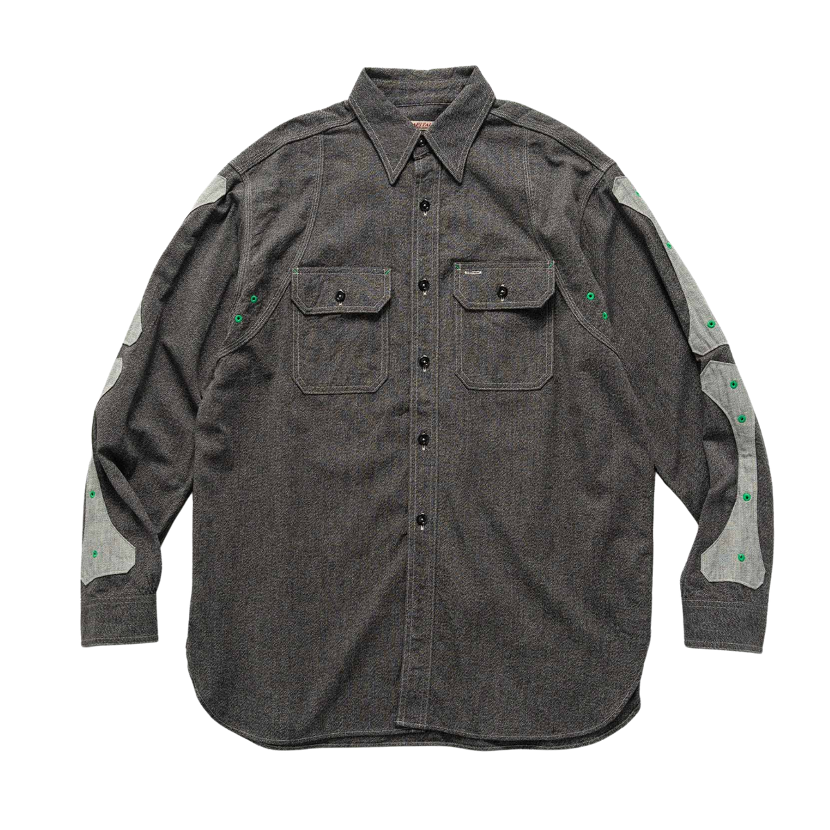 Kapital Heathered Chambray BONE Patch Ventilator Work Shirt