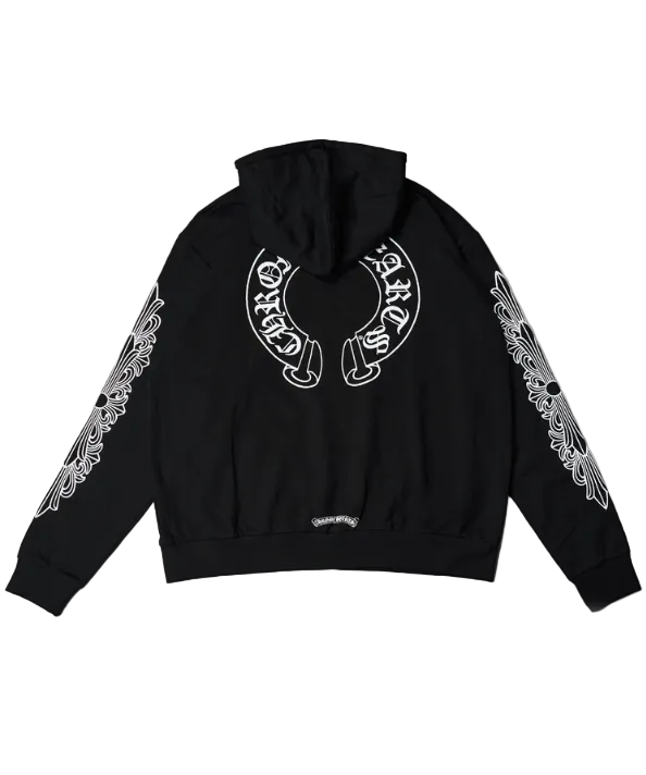 Chrome Hearts Horseshoe Floral Cross Sleeve Zip Up Hoodie Black/White