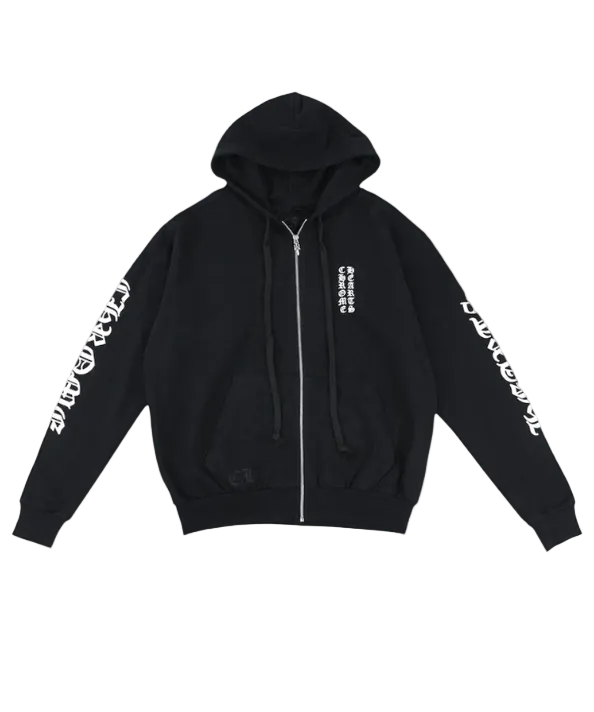 Chrome Hearts Vertical Logo Zip Up Thermal Hoodie Black/White