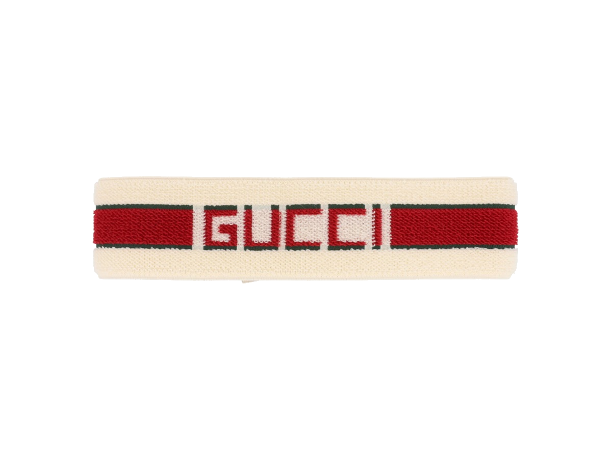 Gucci Queen Elastic Headband Ivory/Dark Green
