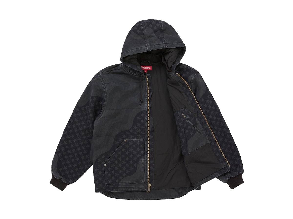 Supreme Flag Quilted Hooded Work Jacket Black