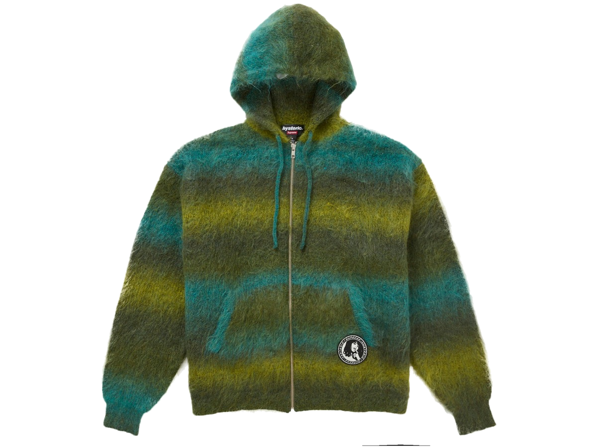 Supreme Hysteric Glamour Mohair Zip Up Hooded Sweater Olive