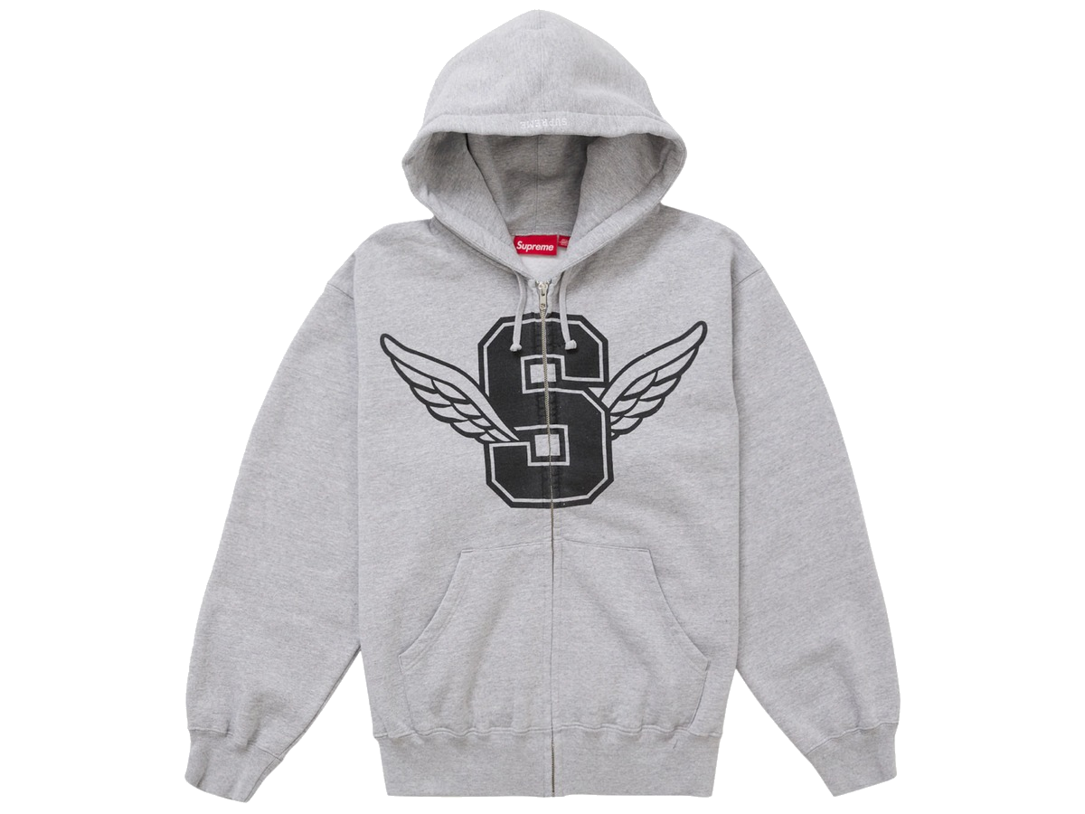Supreme Wings Zip Up Hooded Sweatshirt Heather Grey