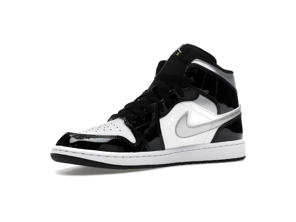 Jordan 1 Mid SE Patent Black White Metallic Silver Metallic Gold