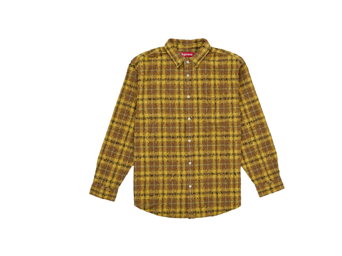 Supreme Frayed Textured Plaid Shirt Brown